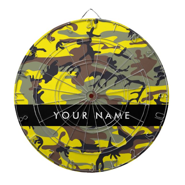 Yellow and Brown Camouflage Your name Personalize Dartboard (Front)