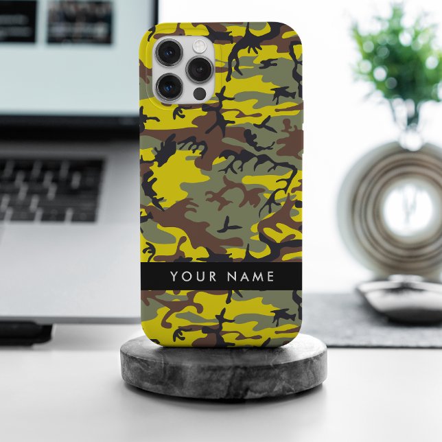 Yellow and Brown Camouflage Your name Personalize iPhone Case (Creator Uploaded)