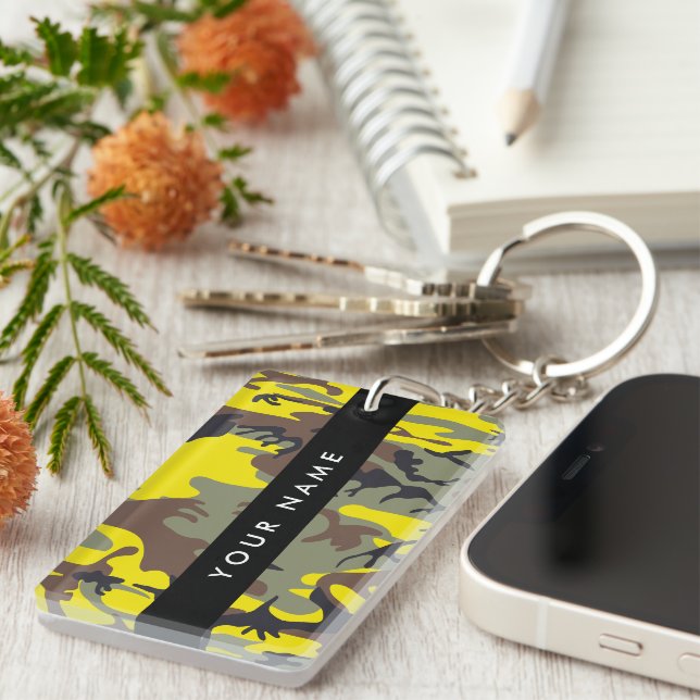 Yellow and Brown Camouflage Your name Personalize Keychain (Front Right)
