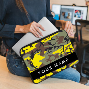 Yellow and Brown Camouflage Your name Personalize Laptop Sleeve