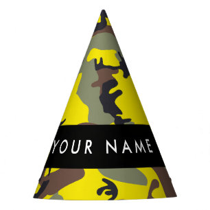 Yellow and Brown Camouflage Your name Personalize Party Hat
