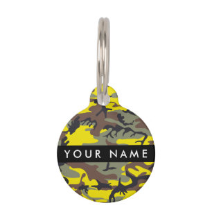 Yellow and Brown Camouflage Your name Personalize Pet Tag