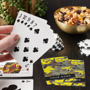 Yellow and Brown Camouflage Your name Personalize Playing Cards