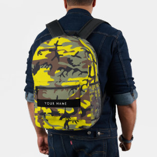 Yellow and Brown Camouflage Your name Personalize Printed Backpack