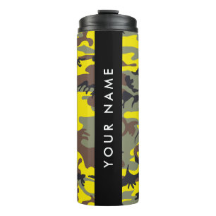 Yellow and Brown Camouflage Your name Personalize Thermal Tumbler