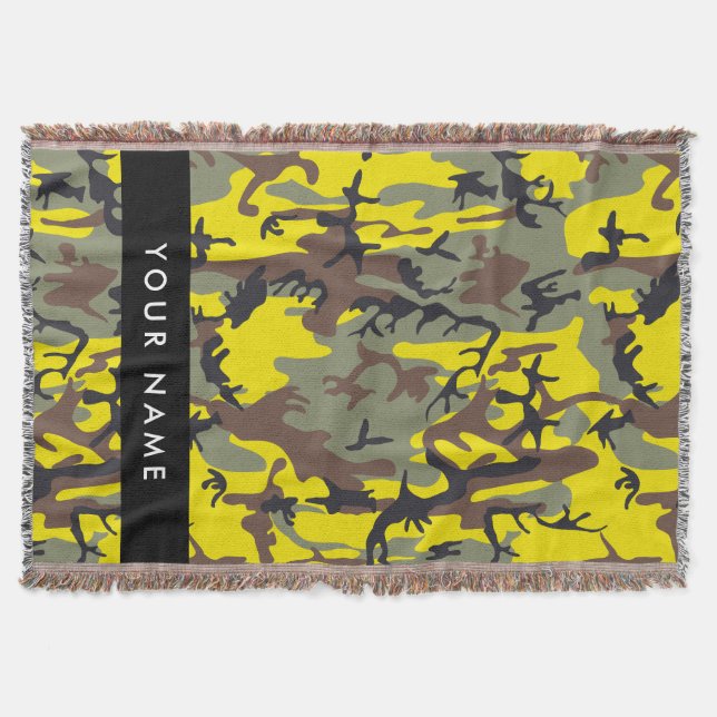 Yellow and Brown Camouflage Your name Personalize Throw Blanket (Front)