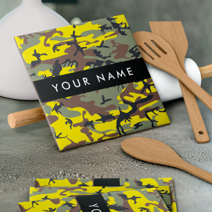 Yellow and Brown Camouflage Your name Personalize Tile