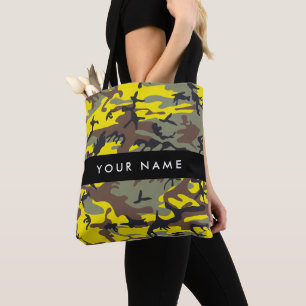 Yellow and Brown Camouflage Your name Personalize Tote Bag