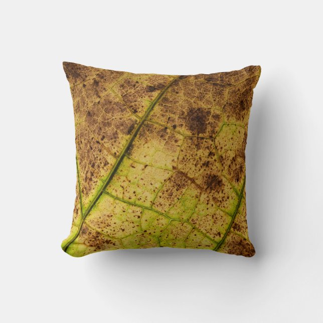 Yellow and Brown Dry Dying Leaf Throw Pillow (Front)