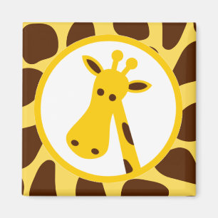 Yellow and Brown Giraffe Spots and Giraffe Head Magnet