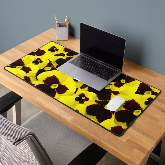 Yellow and Brown Pansies: Warm Elegance in Bloom Desk Mat (Office 2)