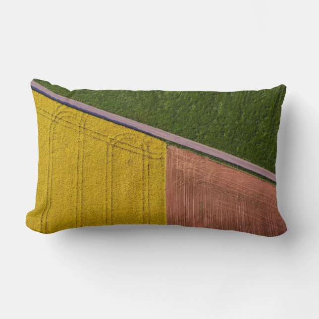 Yellow and brown textile lumbar pillow (Front)