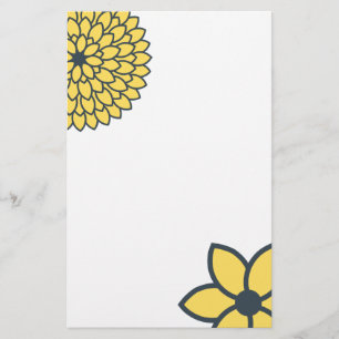 Yellow and Charcoal Modern Floral Stationery