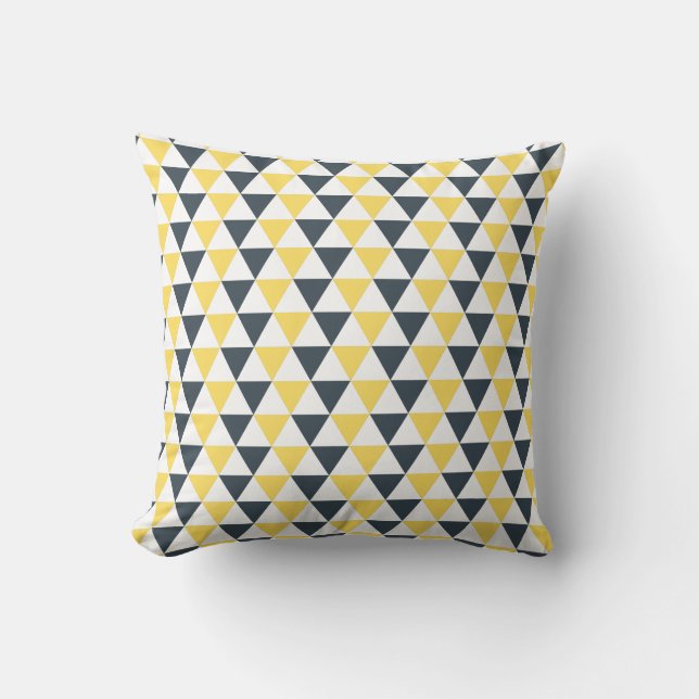Yellow and Charcoal Triangles Pattern Throw Pillow (Front)