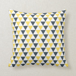 Yellow and Charcoal Triangles Pattern Throw Pillow