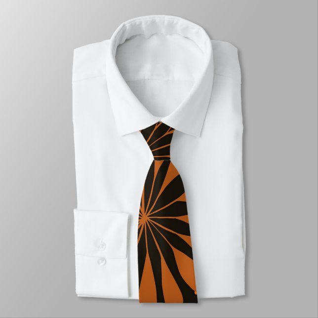 Yellow and Copper Retro Floral Print on Brown  Tie (Tied)