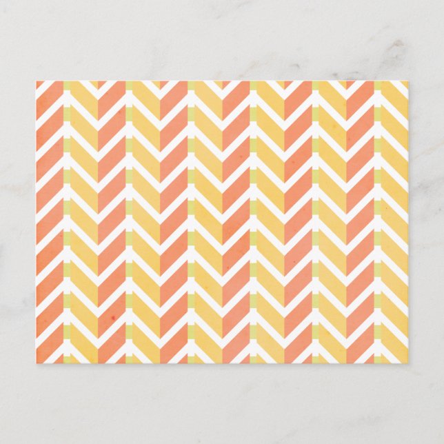 Yellow and coral chevron 3D pattern Postcard (Front)