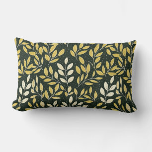 Yellow and Cream Leafy Branches Pattern Lumbar Pillow