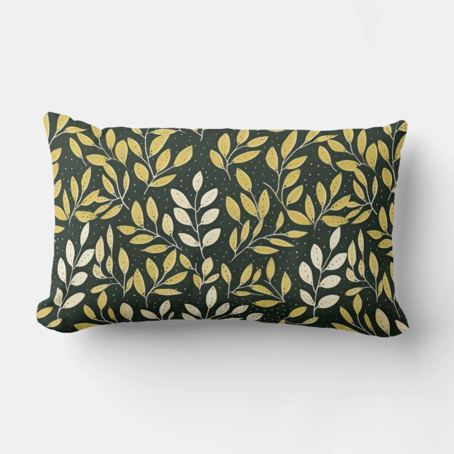 Yellow and Cream Leafy Branches Pattern  Lumbar Pillow (Front)