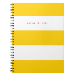 Yellow and Cream Preppy Stripe Name Notebook