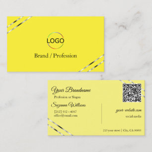 Yellow and Cream with Silver Lines Logo QR Code Business Card