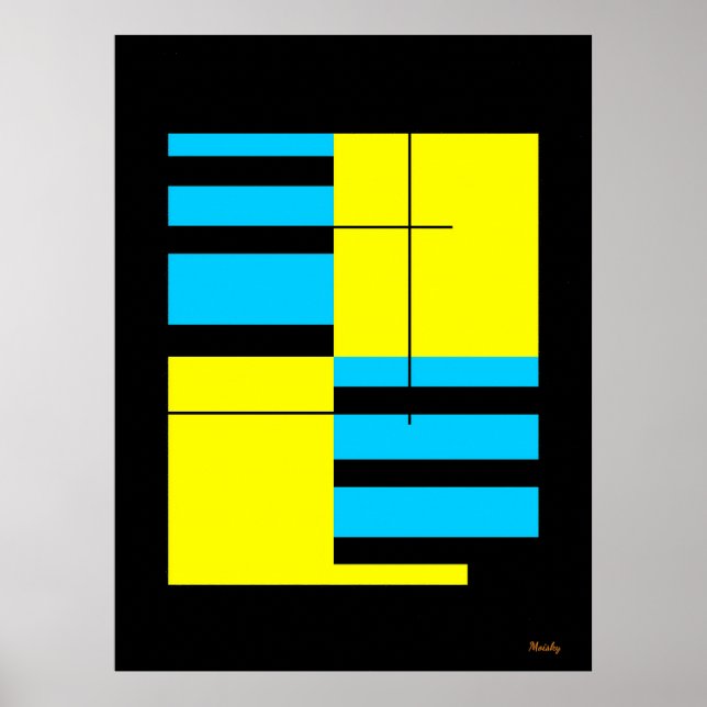 Yellow and Cyan Grid Bauhaus Minimalist Design Poster (Front)