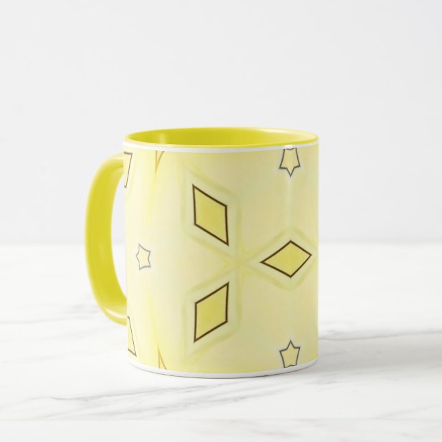 Yellow and Dark Brown Stars and Diamonds Mug (Front Left)