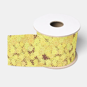Yellow and gold Daisies on Chocolate Brown Grosgrain Ribbon