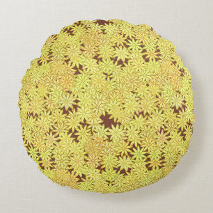 Yellow and gold Daisies on Chocolate Brown Round Pillow