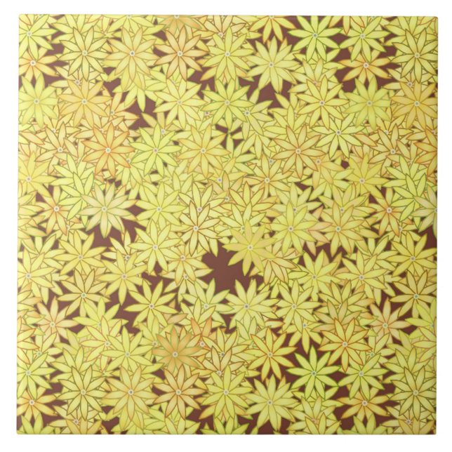 Yellow and gold Daisies on Chocolate Brown Tile (Front)