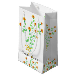Yellow and Gold Flowered Small Gift Bag