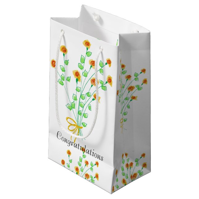 Yellow and Gold Flowered Small Gift Bag (Front Angled)