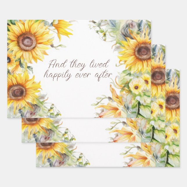 Yellow and Gold Sunflowers Frame Personalized  Wrapping Paper Sheet (Set)