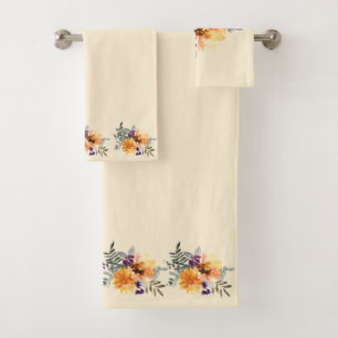 Yellow and Gold Sunflowers Pale Yellow Background  Bath Towel Set