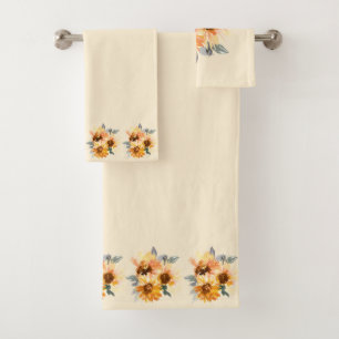 Yellow and Gold Sunflowers Pale Yellow Background Bath Towel Set