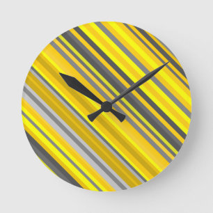 Yellow and Gray Diagonal Lines/Stripes Pattern Round Clock