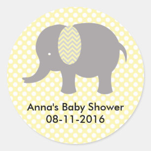 Yellow and gray Elephant Baby SHower Classic Round Sticker