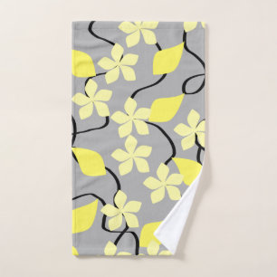 Yellow and Gray Flowers. Floral Pattern. Hand Towel