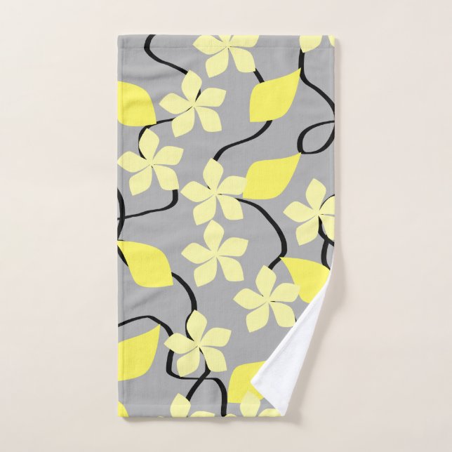 Yellow and Gray Flowers. Floral Pattern. Hand Towel (Hand Towel)