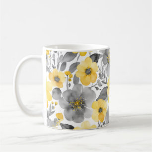 Yellow And Gray Flowers In Watercolors Coffee Mug