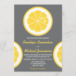 YELLOW AND GRAY LEMON THEMED WEDDING INVITATION