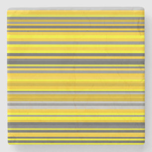 Yellow and Gray Lines/Stripes Pattern Stone Coaster