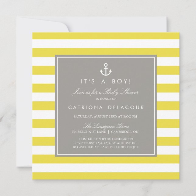 Yellow and Gray Nautical Baby Shower Invitation (Front)