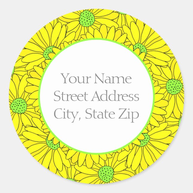 Yellow and Green Abstract Daisy Pattern Labels (Front)