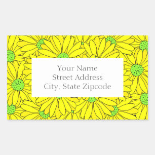 Yellow and Green Abstract Daisy Pattern Labels