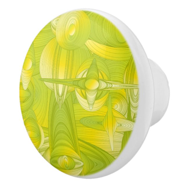 Yellow and Green Art Deco Ceramic Knob (Right)