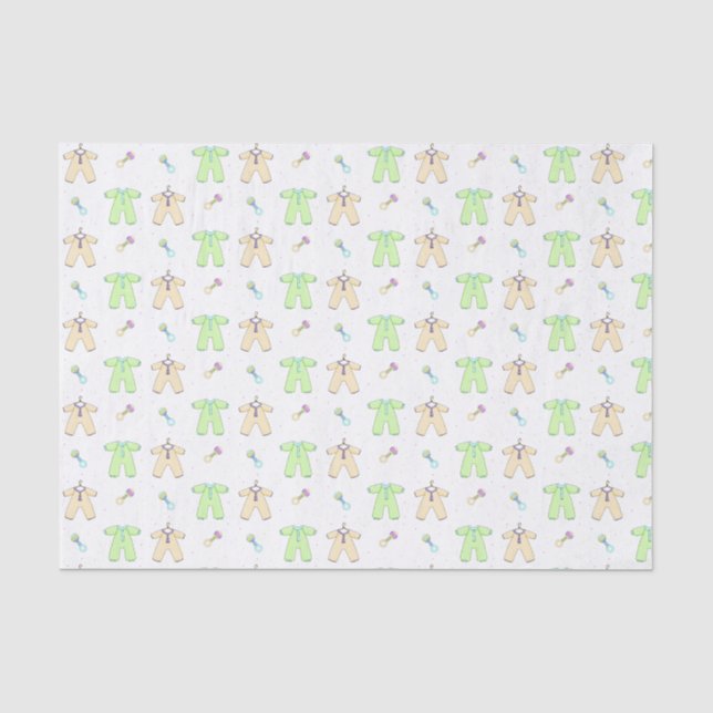 Yellow and Green Baby Clothes Tissue Paper (Front)