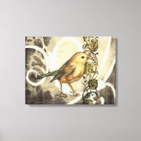 Yellow and Green Bird on Vintage Background