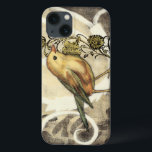 Yellow and Green Bird on Vintage Background iPhone 13 Case<br><div class="desc">This mix of painting and sketching portrays a close-up of a yellow and green bird on a simple black and beige background. The white lines in the background add a vintage tone. This image would fit perfect on any customizable Zazzle product.</div>