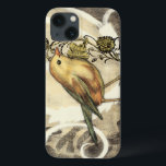 Yellow and Green Bird on Vintage Background iPhone 13 Case<br><div class="desc">This mix of painting and sketching portrays a close-up of a yellow and green bird on a simple black and beige background. The white lines in the background add a vintage tone. This image would fit perfect on any customizable Zazzle product.</div>